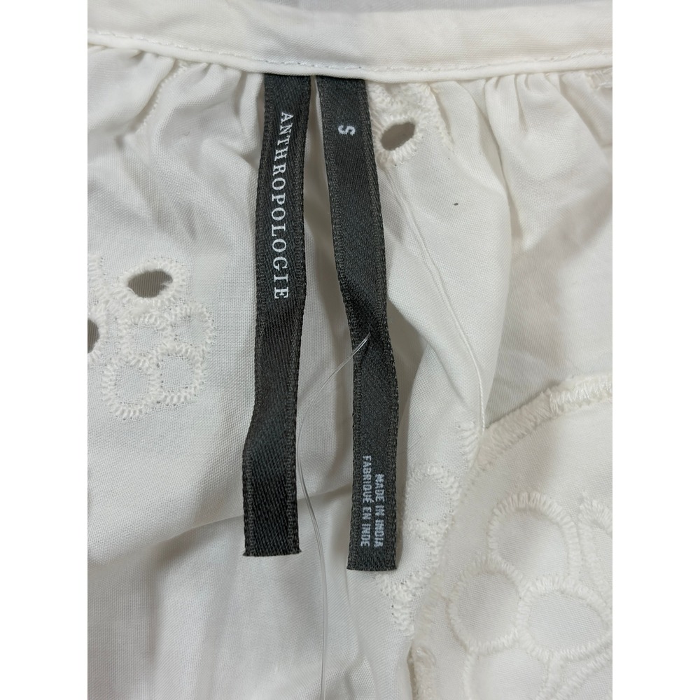 Anthropologie High Rise Cotton Poplin Eyelet Scalloped Balloon Sleeve S NEW - Picture 6 of 13